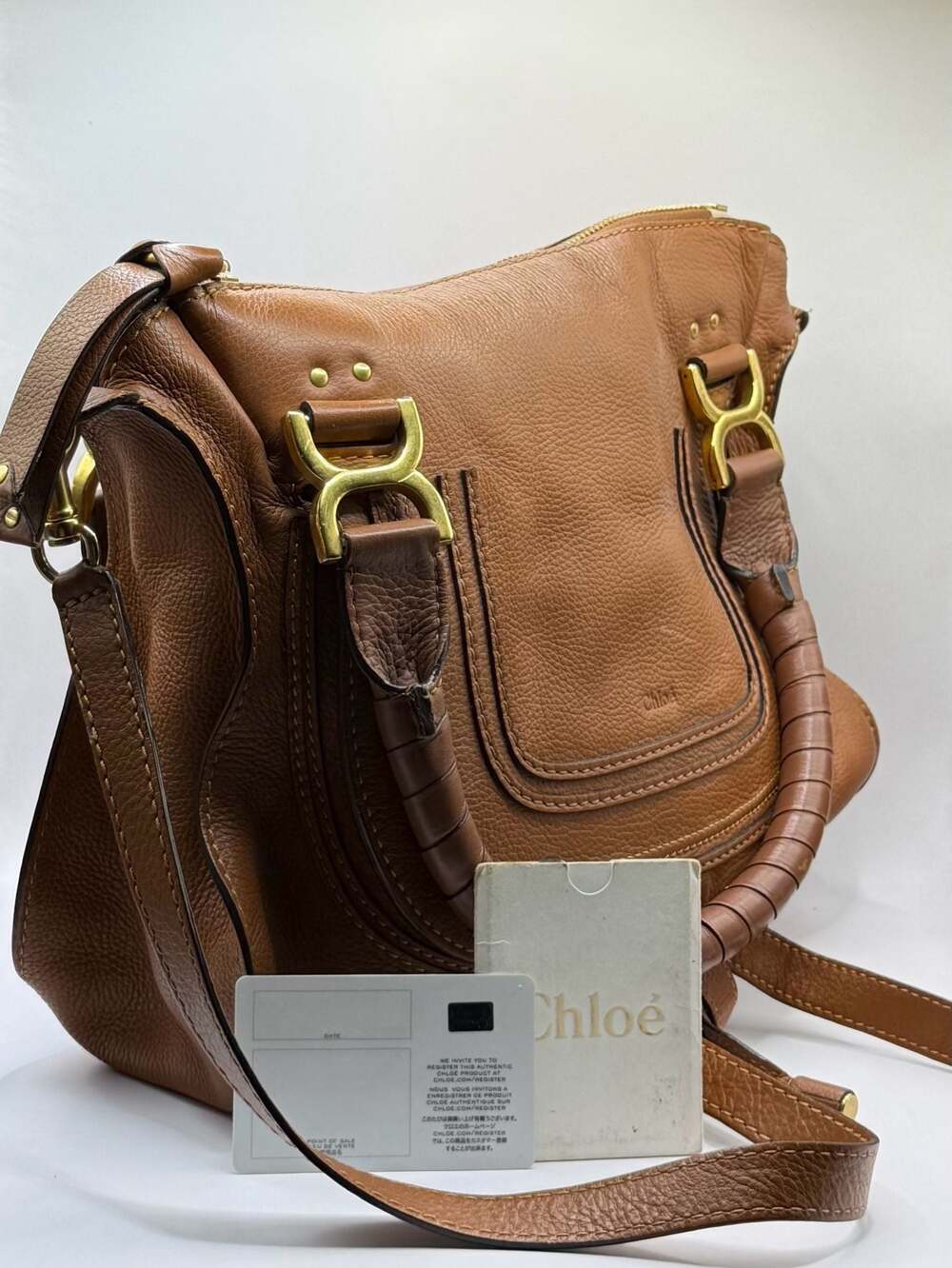 Chloé Marcie Medium Grained Leather Satchel Bag Tan